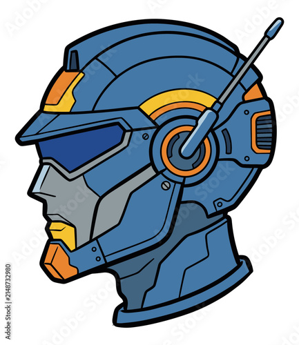 Futuristic Robot Head Profile Blue Orange Sci Fi Character