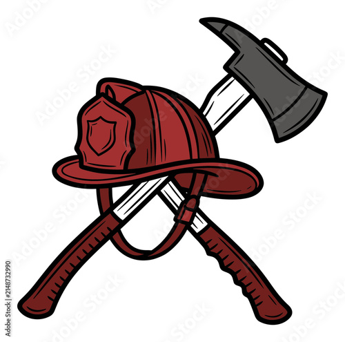 Firefighter Helmet and Axe Emblem for Safety Services