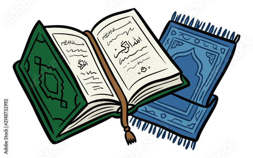 Islamic Holy Book and Prayer Mat Illustration