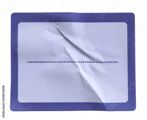 Transparent png of Blank crumpled blue sticky paper label tag with line wrinkled .Adhesive sticker mock up for design copy space