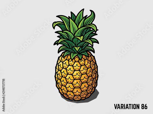 Fresh Pineapple Fruit Illustration, Tropical Food, Isolated