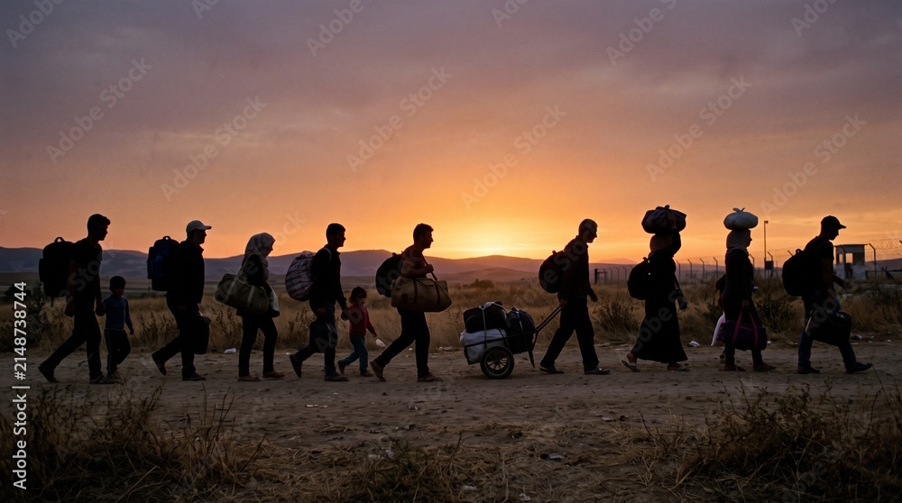 Fototapeta premium group of people at sunset