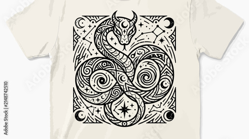 Mystical Snake Mandala Art, Celestial Serpent Illustration, Tribal Tattoo Design