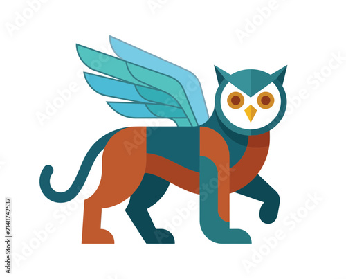 Mythical Griffin Owl Creature, Hybrid Animal, Fantasy Illustration
