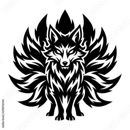 Mythical Nine-Tailed Fox Spirit Kumiho Silhouette Isolated