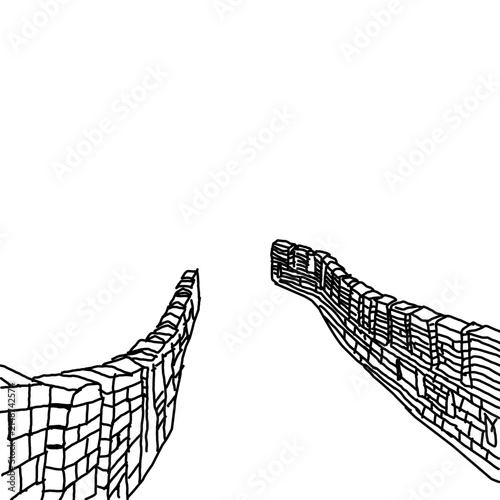 Great Wall of China Winding Landscape Hand Drawn Illustration