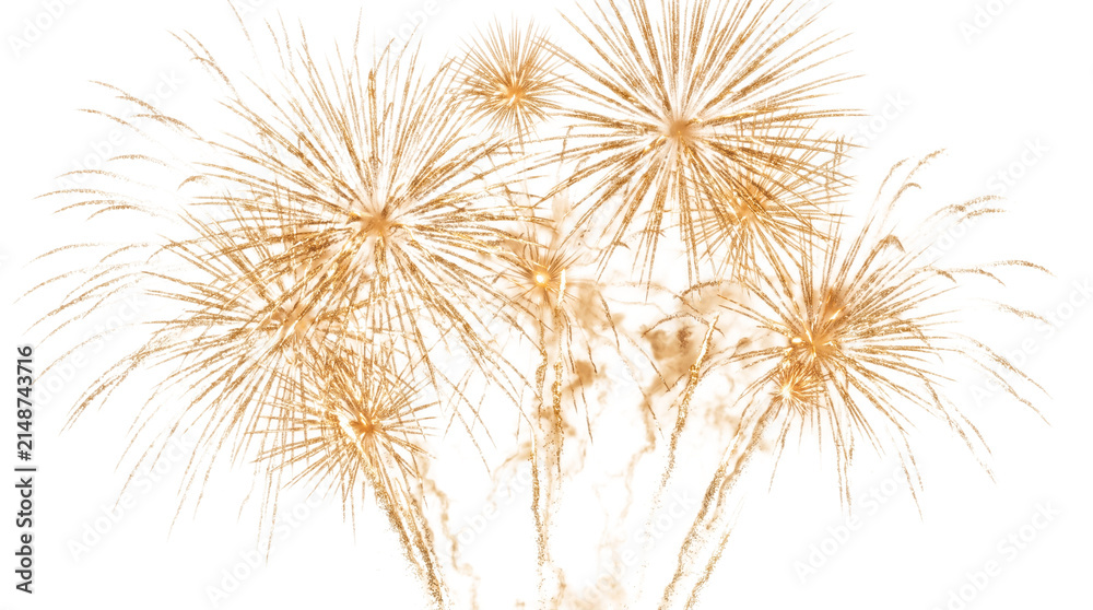 Fototapeta premium Golden sparklers bursting in the sky with exploding sky isolated new on transparent background