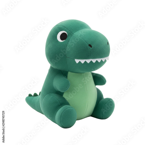 Cute green dinosaur stuffed toy or plushie animal, isolated on a transparent background
