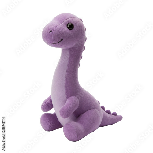 Cute purple dinosaur stuffed toy or plushie animal, isolated on a transparent background