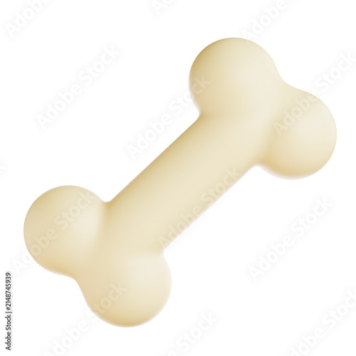 3D rendering of a white pet bone chew toy for dogs