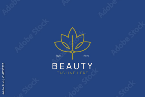 Luxury Lotus Beauty Logo Design, Minimalist Line Art Flower Vector for Spa, Cosmetics, and Wellness Brand