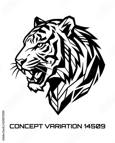Tiger Head Silhouette, Roaring, Tribal Style, Isolated