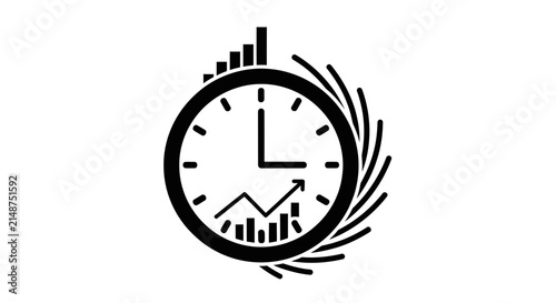 Time Management Icon with Growing Graph and Clock