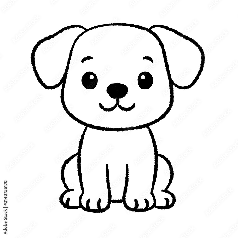 Fototapeta premium Kawaii Minimalist Puppy Dog Line Art Doodle Icon Illustration