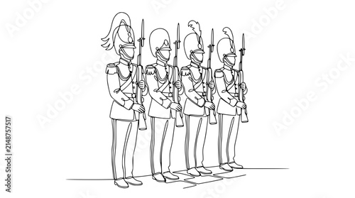 Obraz na płótnie Elite Guards in Uniform with Rifles, Standing at Attention, Isolated