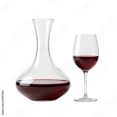 Red Wine Decanter and Glass, Isolated on Transparent Background