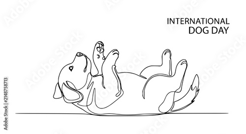 Cute Dog Rolling Over, International Dog Day Celebration, Single Line Art