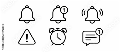 Картината върху платно Collection of black and white notification icons set.