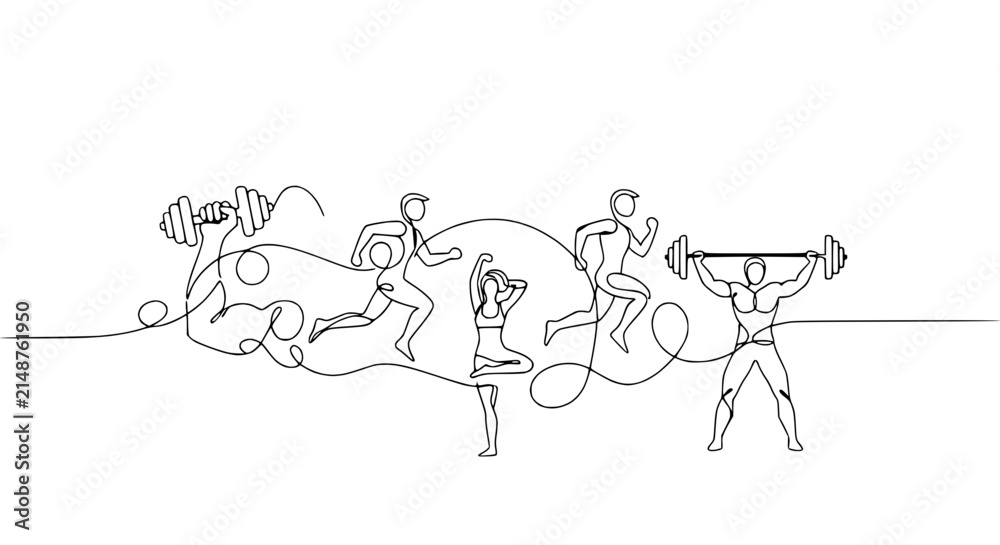 Obraz premium Continuous Line Art of Diverse Fitness Activities and Athletes