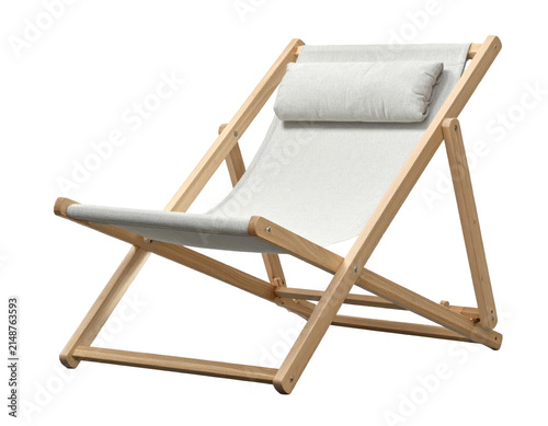 Wooden Folding Deck Chair with Fabric Seat and Headrest