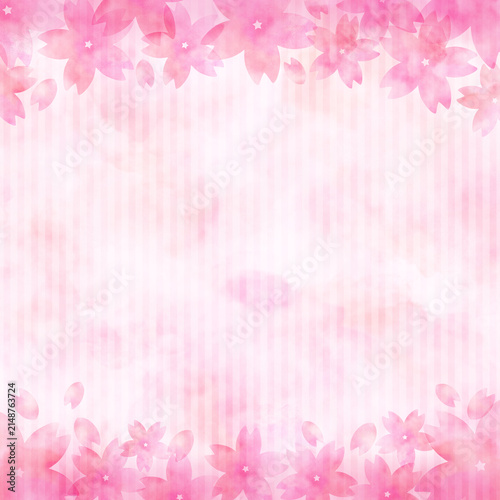 Spring Cherry Blossom Watercolor Frame Background 1:1