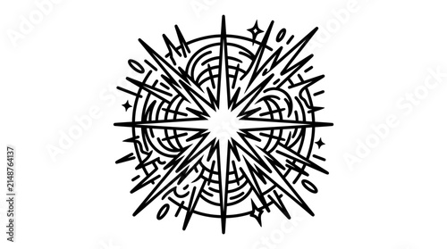 Abstract starburst explosion bursting outward with lines and circles