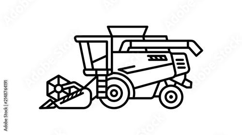 Agricultural combine harvester machine icon line art
