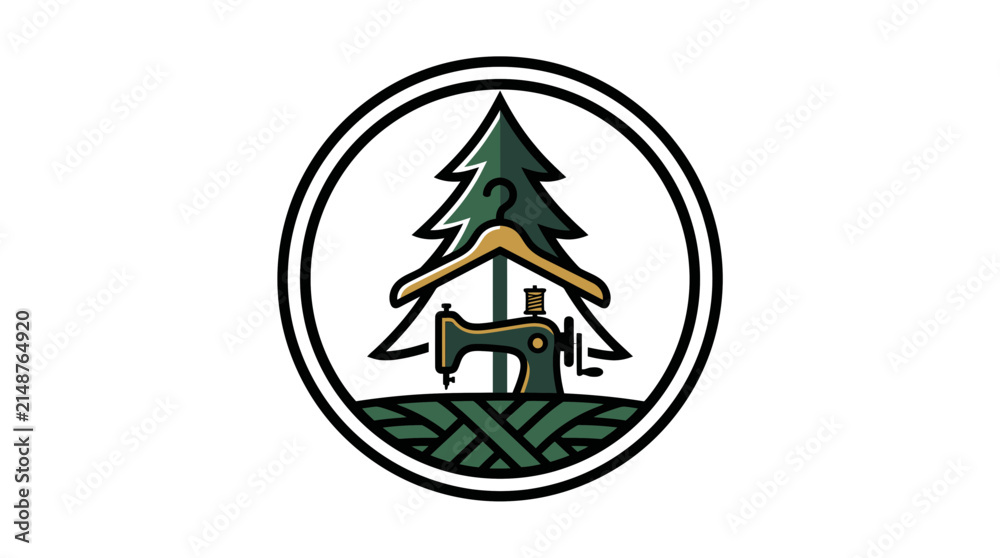 Obraz premium Conifer tree sewing machine and hanger emblem