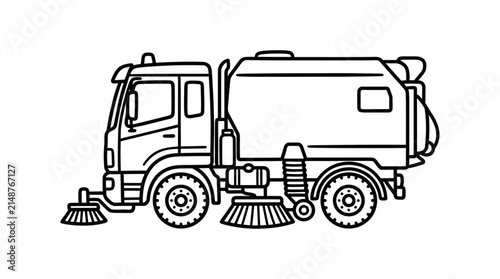 Street sweeper vehicle icon line art cleaning service vehicle