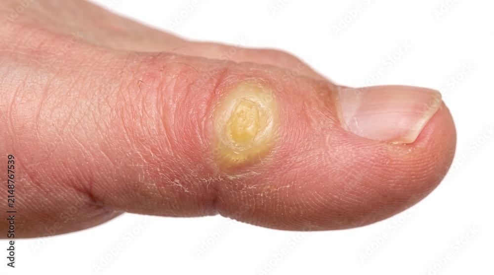 Fototapeta premium Hyperkeratotic Plantar Corn Heloma Durum Callus Spot on Human Toe Macro