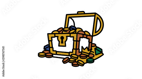 Treasure chest overflowing with coins and jewels illustration