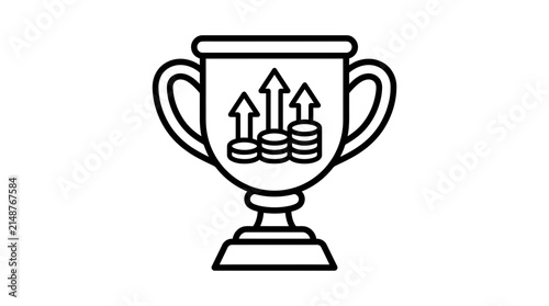 Trophy with growing coins and arrows representing financial success