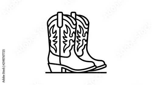 Western cowboy boots outline illustration on white background