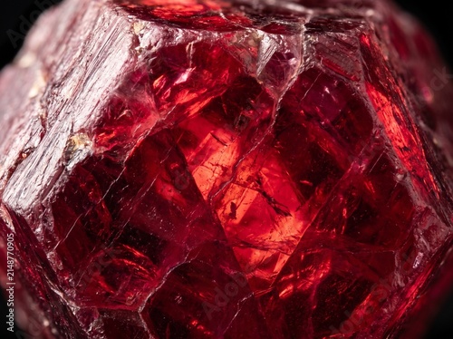 Raw ruby fills the frame with vivid deep and bright red in dramatic sidelight — the most precious red stone as maximum vivid fine art. Ideal for luxury, jewelry, and bold design backgrounds.