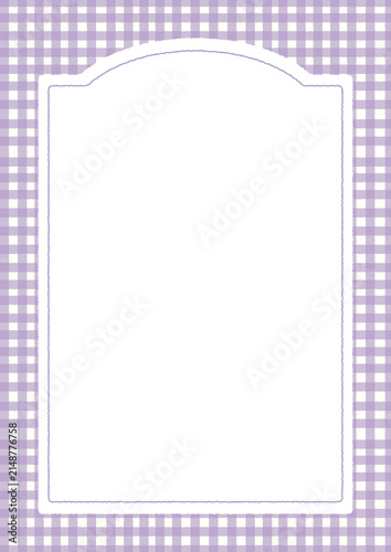 ラベンダーギンガムチェックのアーチフレーム（透過PNG）｜招待状・メニュー・お知らせ・カード・ポスター / Lavender Gingham Check Arch Frame (Transparent PNG) | Invitation, Menu, Notice, Card, Poster