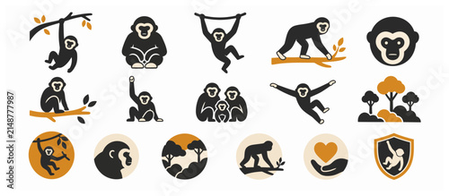 Illustrated Monkeys Performing Various Playful Activities And Po