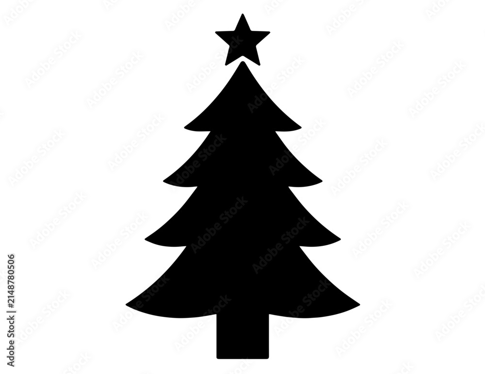 Obraz premium Black Christmas Tree Icon with Star Topper