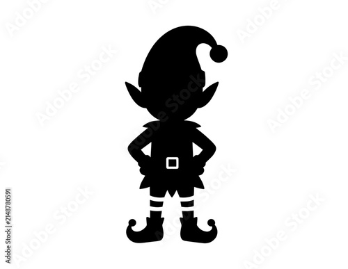 Black Christmas Elf Silhouette Vector Illustration
