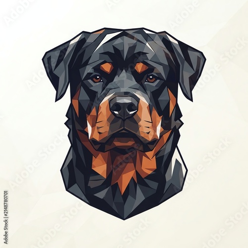 Stylized Polygonal Rottweiler Dog Portrait Illustration.