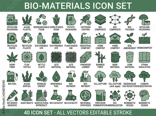 Фотография Vibrant collection of bio materials icons showing plant life decomposition and v