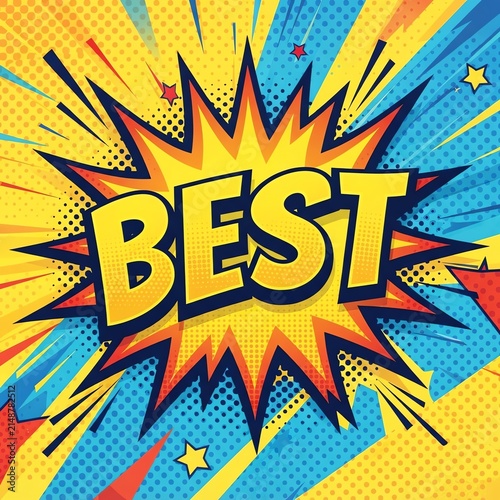Colorful Comic Style Best Award Badge Design.