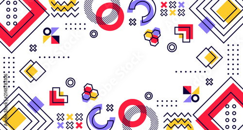 Colorful Memphis Geometric Background with Copy Space