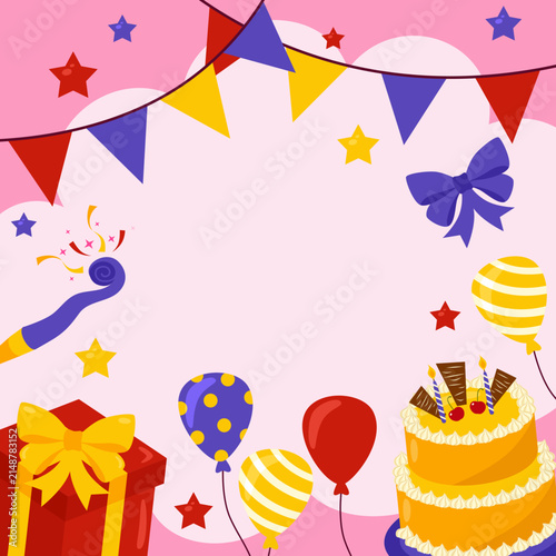 Happy Birthday Celebration Background with Balloons and Cake