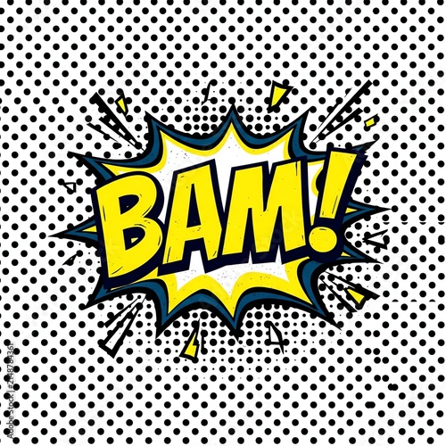 Comic Book Style Bam Explosion with Halftone Background.