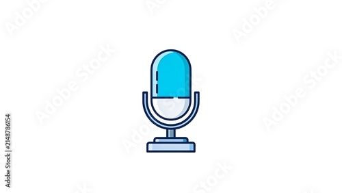 Blue microphone icon for voice recording podcast audio communication and speech technology