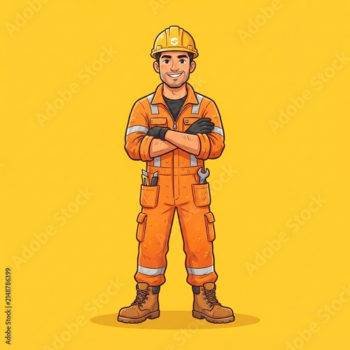 Construction Worker in Safety Gear Standing Confidently.