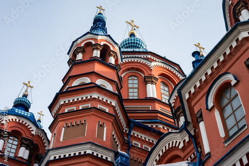 Beautiful architecture of Kazan Church an iconic Orthodox church in the city of Irkutsk, Russia. Kazan Icon of the Mother of God. It is known for the Irkutsk’s largest church bell.