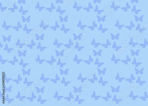 Seamless pattern set of blue butterflies in blue background 