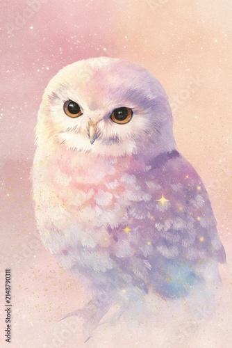 Charming owl illustration against pastel background for decorative purposes