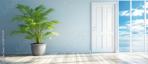Room Interior Palm Plant, White Door, Ocean View